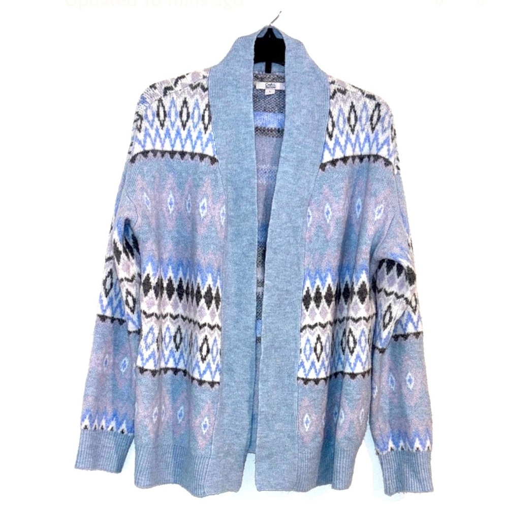 Croft & Barrow Blue and Gray Fair Isle Patterned Cardigan Great Comfort
